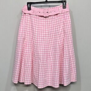 Vintage Y2K Lapis Pink Gingham Skirt Small Belted Gold Metallic Plaid Coquette